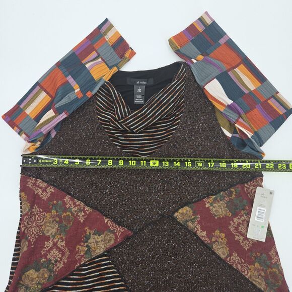 Ali Miles Mixed Media Patch Knit Tunic Sweater Top Womens Large Boho Patchwork - Picture 6 of 9